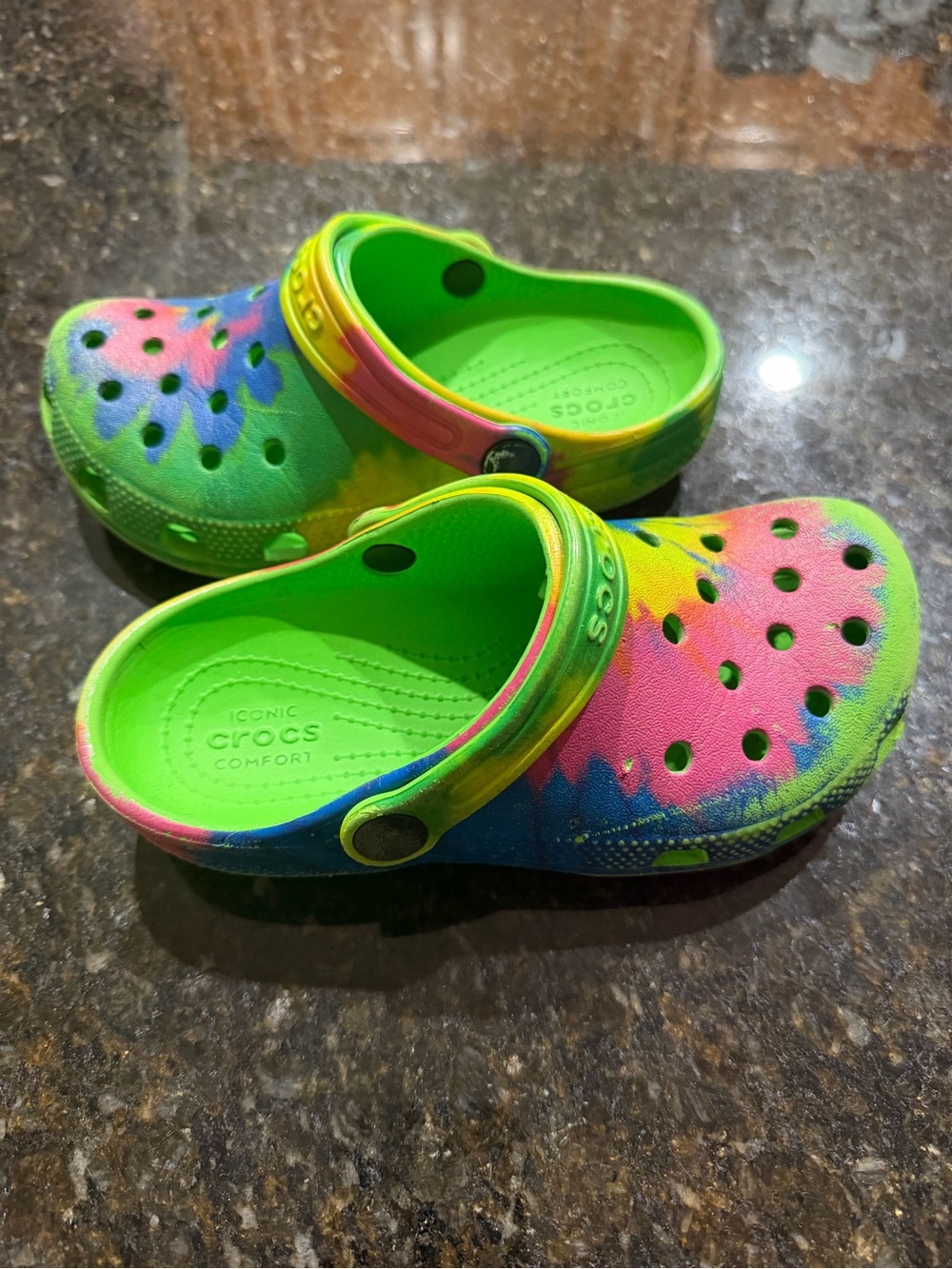 CROCS Kids' Tie-Dye Clog in Neon Green, Pink & Blue